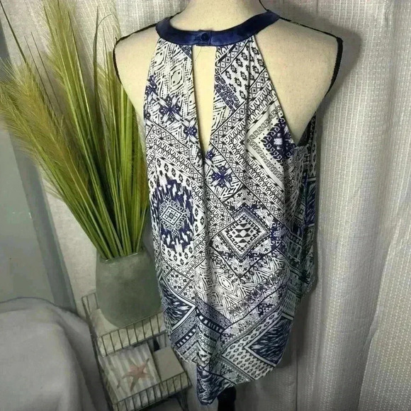 Knapp Studio Women’s L Blue Sleeveless Blouse High Neck High/Low Tunic Top - Picture 5 of 10